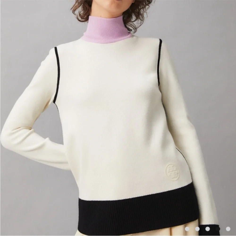 NWT Tory Burch Color-Block Turtleneck XL - Picture 1 of 10